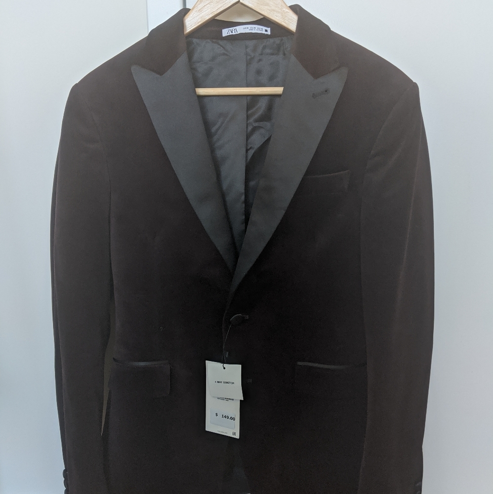 BNWT Zara Men Plum Dinner Blazer Jacket 36 Velvet